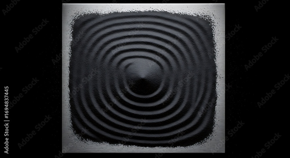 Fototapeta premium Abstract black concentric circles on textured metal surface, minimalist design concept,Generated Image