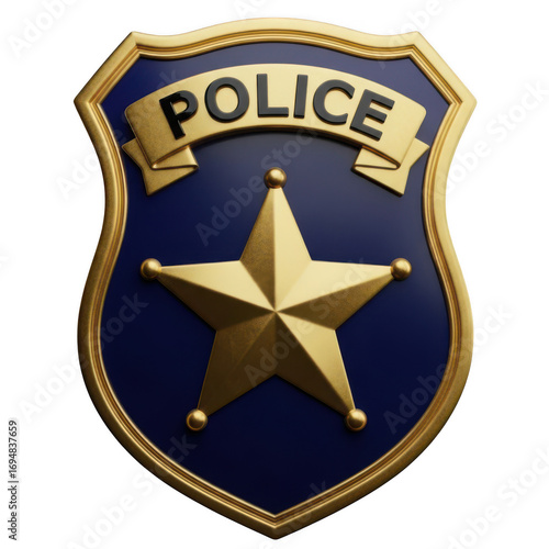 Golden police star badge isolated on transparent background