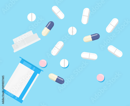 set of medical pills. Medicine healthcare vitamins and antibiotics capsule, pharmaceutical painkiller drugs isolated icons set. Antibiotic medical pharmaceutical, white pharmacy illustration