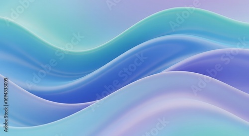 A smooth, vibrant abstract background featuring overlapping, flowing waves in pastel shades of blue, light purple, and mint green. AI Generated