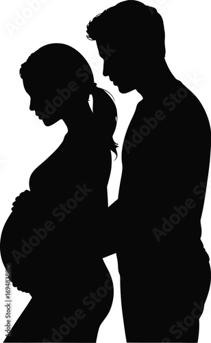 Pregnant woman and man silhouette black white