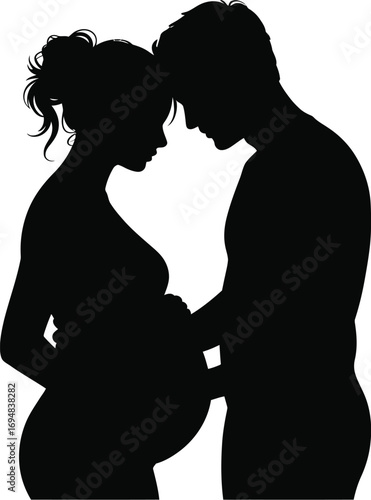 Pregnant couple tender embrace silhouette love