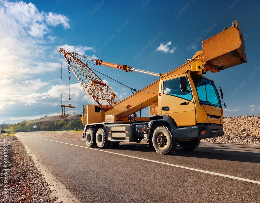 Fototapeta premium mobile crane on a road in construction site