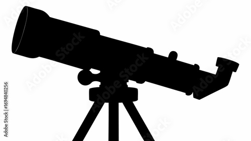 Silhouette of a telescope on a tripod stand used for astronomical observations and celestial exploration