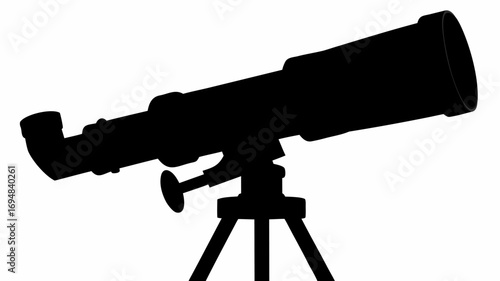 Silhouette of a telescope on a tripod used for astronomical observation and celestial exploration tool