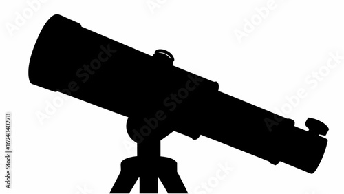Silhouette of a telescope on a tripod stand for astronomical observation and celestial exploration at night