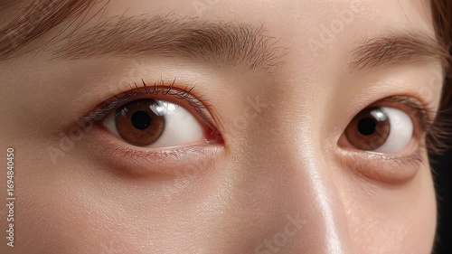 Close-up of female brown eyes showcasing skin texture