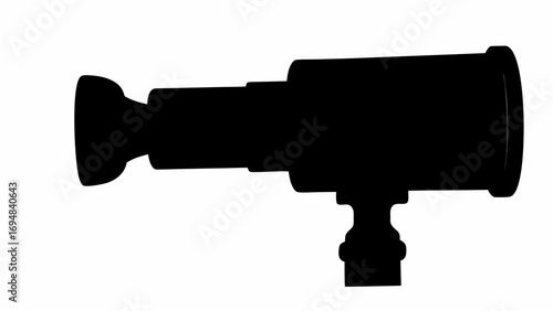 Silhouette of a vintage camera with a lens and a stand showcasing photographic equipment design style