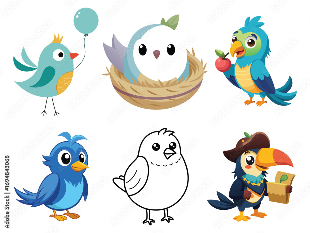 Fototapeta premium Cute Tropical Parrot Cartoon Vector Collection
