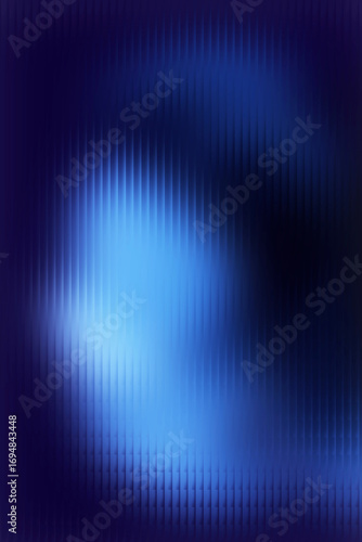 Gradient glass strip illustration of abstract blue light streaks with vertical lines and bokeh effect, dark background background