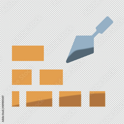 Brick Wall Construction Icon Vector – Masonry Foundation with Trowel Illustration