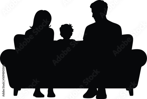 Family sitting on sofa silhouette parents child