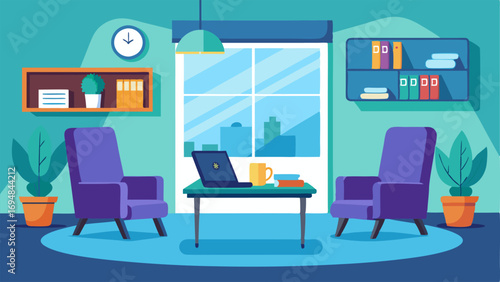 A private counseling room with comfortable chairs and a desk for confidential discussions between patients and healthcare professionals.