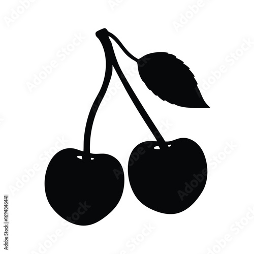 Cherries drawing vector illustration of fresh organic cherry fruit with stem and leaf design