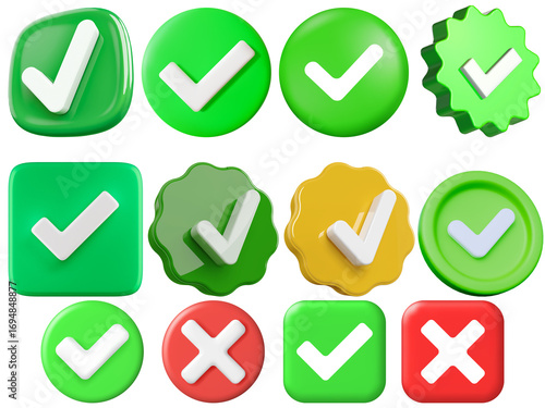 approve symbol isolated on transparent background, transparent Set of Green Check mark symbol 3d icon illustration, verified. Check mark icon in a circle frame. Confirmation symbol