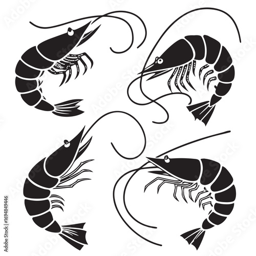 set of shrimp fish silhouettes