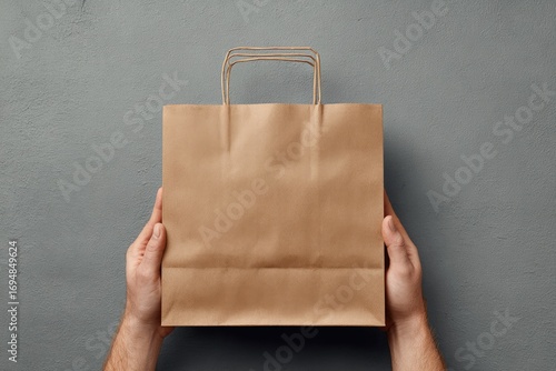 Hands holding a plain brown paper bag