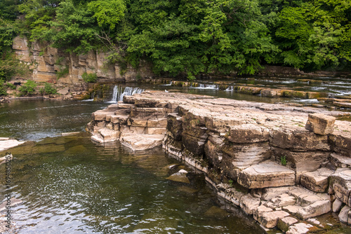 View of the rocky Richmond falls of the river Swale in Richmond, North Yorkshire, England