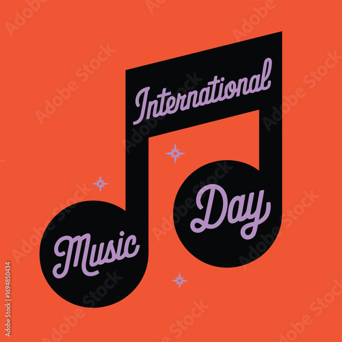 Vector art of international music day celebrated with a musical note graphic on an orange background, highlighting the joy and diversity of music