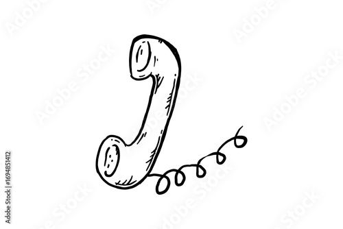 Telephone receiver with coiled cord hand drawn vector sketch illustration