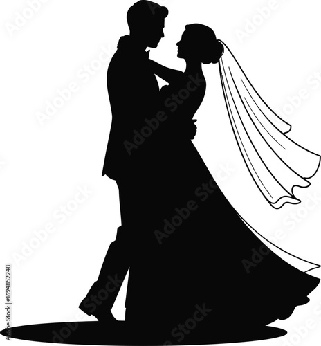Bride groom embracing silhouette wedding couple