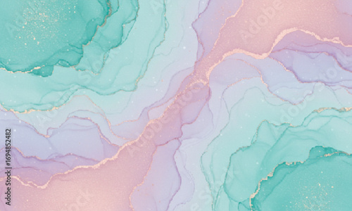 Iridescent Metallic Watercolor Abstract Background in Pastel Tones