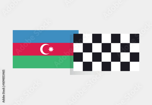 Formula one racing. Azerbaijan Flag with Racing Checkered Flag Vector Illustration. Flat style, isolated on light