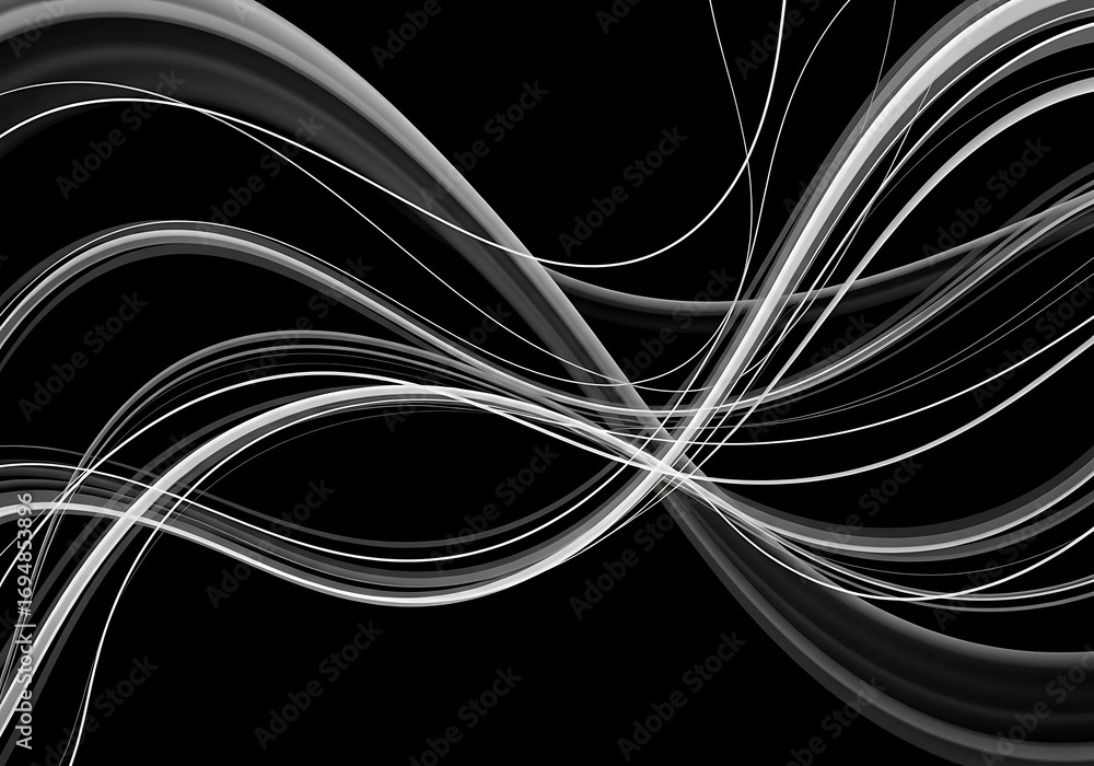 Fototapeta premium Abstract design with flowing white lines on a black background creates a dynamic and elegant visual effect.