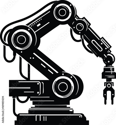 Manufacturing robot arm silhouette vector illustration isolated on a white background
