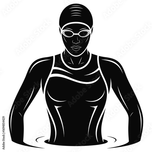 Black silhouette of swimmer wearing swimming goggles