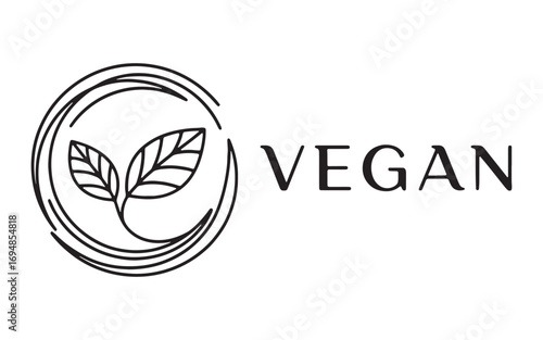 Black And White Vegan Logo With Leaf And Text symbol icon