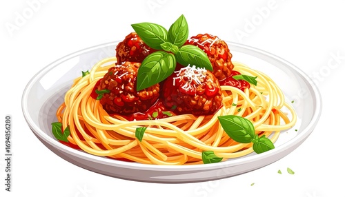 Italian-style spaghetti and meatballs dish