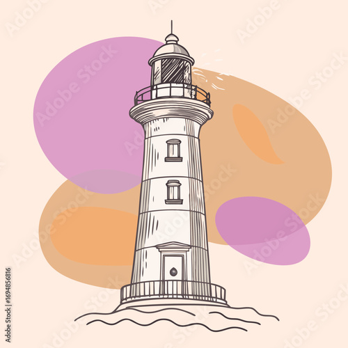 Stunning lighthouse illustration with a modern design, ideal for coastal themes, travel, tourism, and nautical concepts, evoking a sense of adventure and guidance.