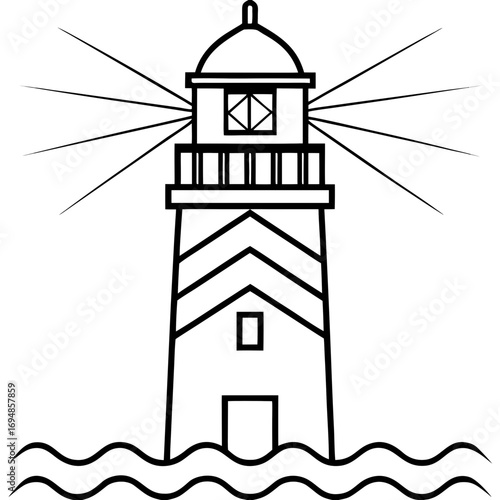 Coastal lighthouse beacon shining brightly guiding ships safely through the ocean waves, symbolizing hope and direction