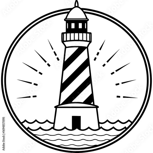 Classic lighthouse beacon guiding ships safely through stormy seas with nautical charm, symbol of hope and direction, vector design