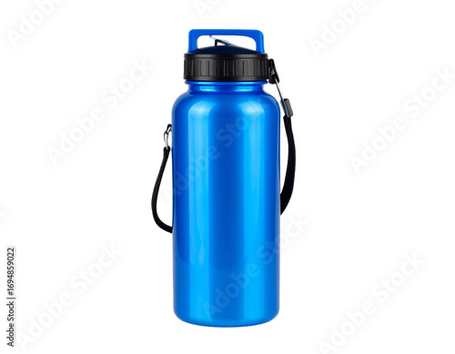 Blue Sports Water Bottle with Grip and Flip-Top Lid, Front View PNG