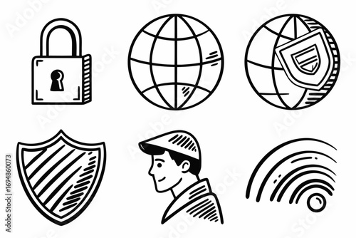 Vector art of security and privacy icons in doodle style