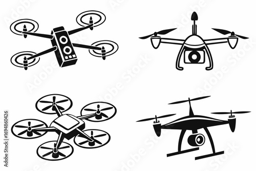 Vector art of set of drone icons in black and white