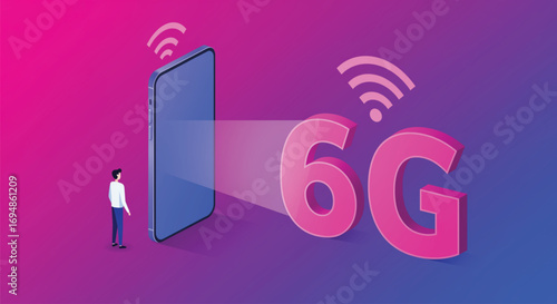 A modern, colorful illustration showcasing 6G mobile technology. EPS Vector
