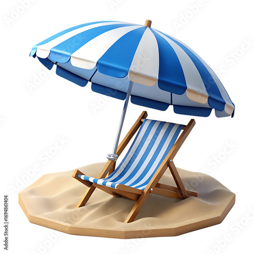 Beach chair and umbrella on a sand island offering a perfect summer vacation escape and relaxation destination