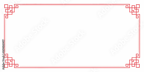Elegant red chinese style border design with geometric corner accents and subtle pink lines