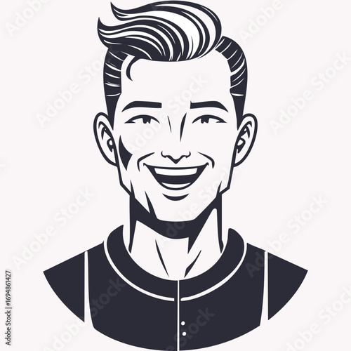 black and white line art character reference of a joyful