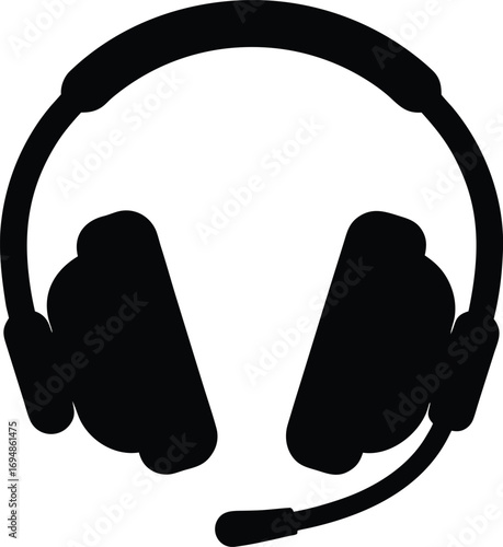 Black silhouette of headphones with microphone, perfect for communication and support