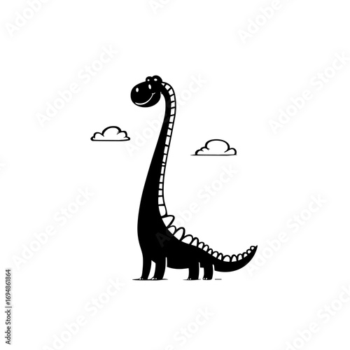 Diplodocus. Diplodocus simple black and white line art vector logo