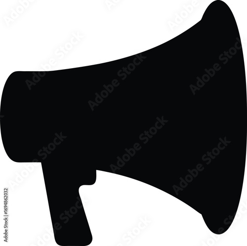 High resolution black silhouette of a classic megaphone on white background