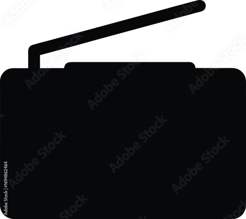 Retro Style Transistor Radio with Telescopic Antenna in Solid Black Silhouette