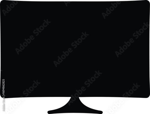 Silhouette of a Curved Monitor Display, Isolated on a White Background