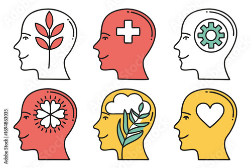 Vector art of mental health icons showing different psychological conditions
