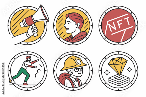 Vector art of collection of crypto currency and nft related vector illustration set