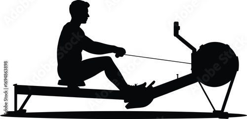 Man rowing machine silhouette exercise fitness